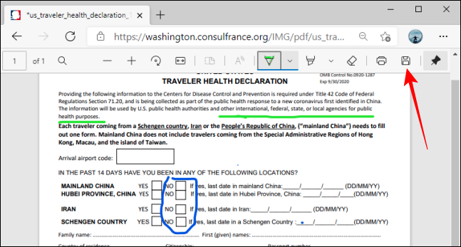 Botón Guardar en la barra de herramientas PDF en Microsoft Edge