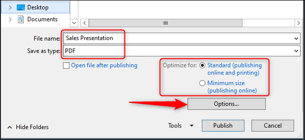 guardar el nombre del archivo y las opciones de optimización