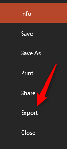 Seleccione la opción Exportar en la pestaña Archivo