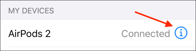 Toca el botón i junto a AirPods
