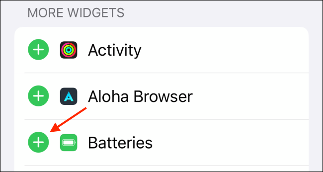 Toque el botón Más junto al widget Baterías