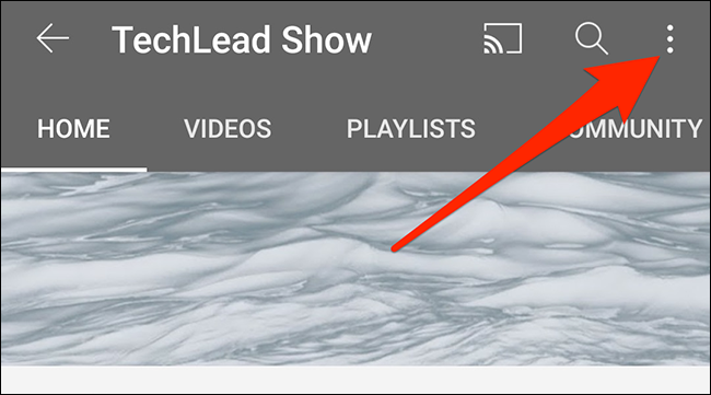 Toque los tres puntos en la esquina superior derecha de la pantalla de un canal en la aplicación de YouTube.