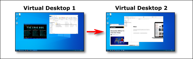 Cambie entre Virtual Desktop 1 y Virtual Desktop 2 en Windows 10.