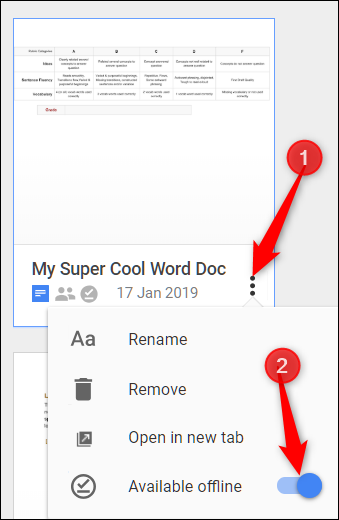 Activar sin conexión para documentos específicos