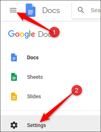 abrir la configuración de Google Docs