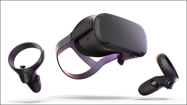 Los controladores de muñeca y auriculares Oculus Quest.