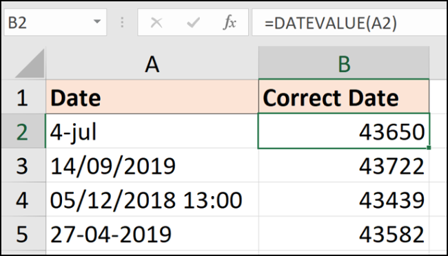 Función DATEVALUE para convertir a valores de fecha