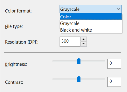 Formato de color de escaneado y fax de Windows