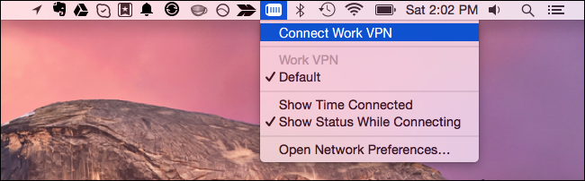 Pinchalo "Conecta la VPN" en la barra de menú de Mac
