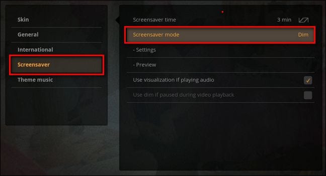 Interfaz Plex en las opciones de protector de pantalla.