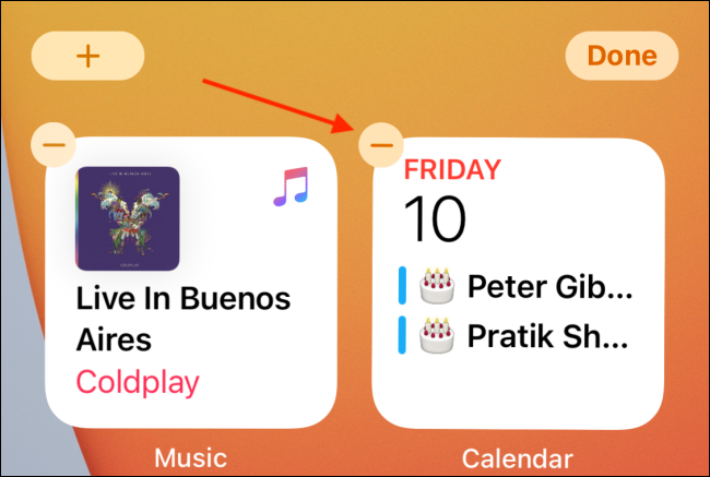 Toque Menos para eliminar el widget