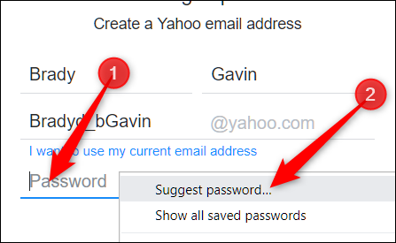 Haga clic con el botón derecho en el campo de contraseña vacío y luego haga clic en "Sugerir una contraseña."