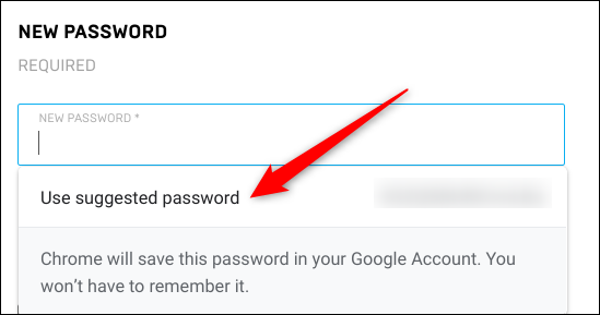 Haga clic en "Utilice la contraseña sugerida."