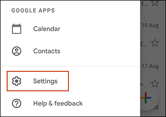 Botón de configuración en el menú de Gmail