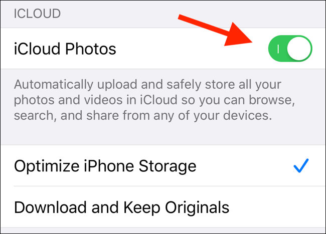 Habilite la función de biblioteca de fotos de iCloud desde la configuración del iPhone