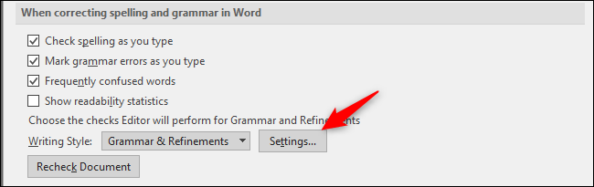 configuración del corrector ortográfico y gramatical