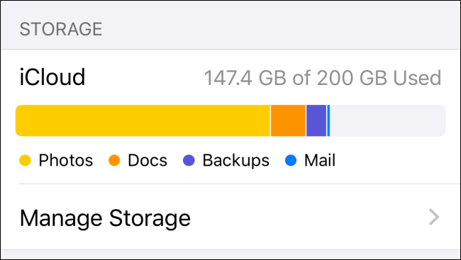 iCloud Manage Storage en iPhone