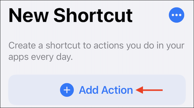 Grifo "Agregar acción" en el nuevo atajo.