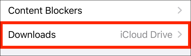 Toque la opción Descargas en la configuración de Safari