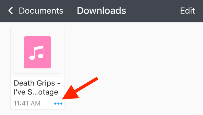 Presione el botón de menú para ver las opciones del archivo descargado