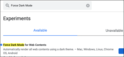 Encuentra Force Dark Mode debajo de las banderas de Chrome