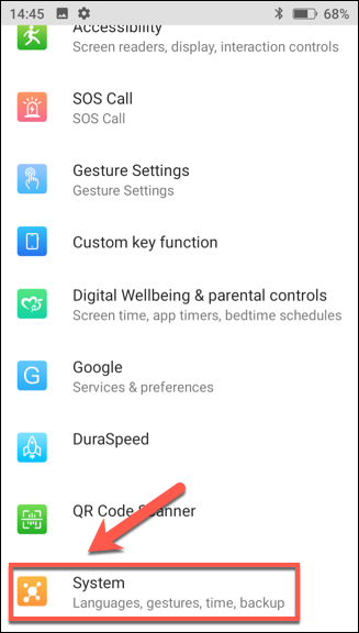En el "configuraciones" menú, presione "Sistema."