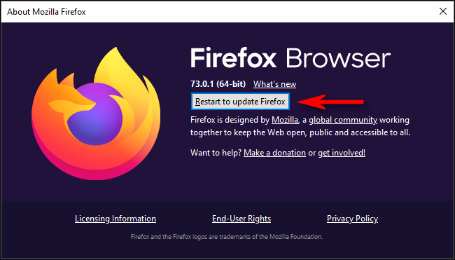 Haga clic en "Reinicie para actualizar Firefox."