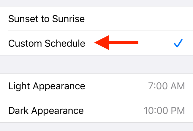 Establecer un horario personalizado para el modo oscuro en iOS 13