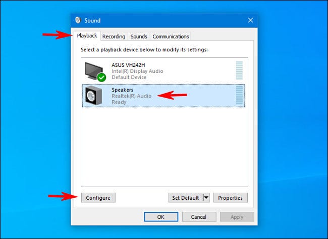 Selecciona el "Corrección de pruebas" pestaña, luego seleccione el dispositivo, luego haga clic en "Configure."