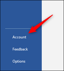 Opción de cuenta en el panel izquierdo de Word