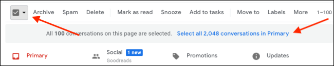 Seleccione todos los correos electrónicos en Gmail para marcar como leídos