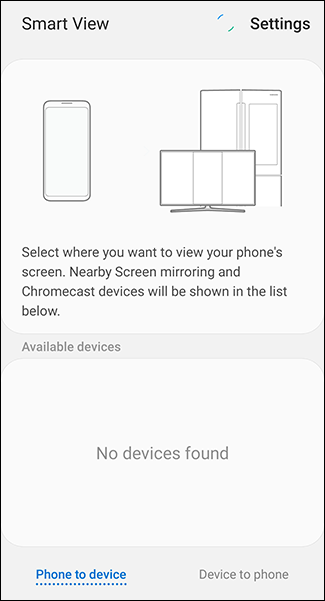 los "Vista inteligente" menú en un teléfono Samsung.