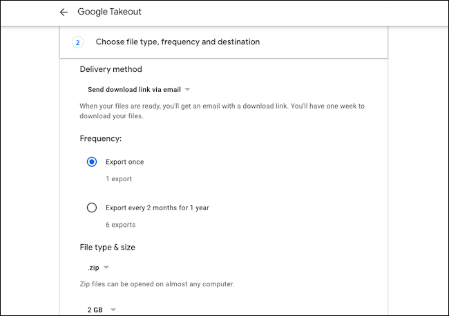 Personalizar la exportación de datos de Google Drive