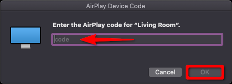 Código de dispositivo Apple TV AirPlay Mac