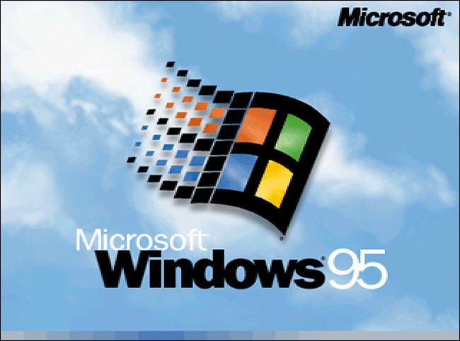 El logotipo de Microsoft Windows 95 al inicio.