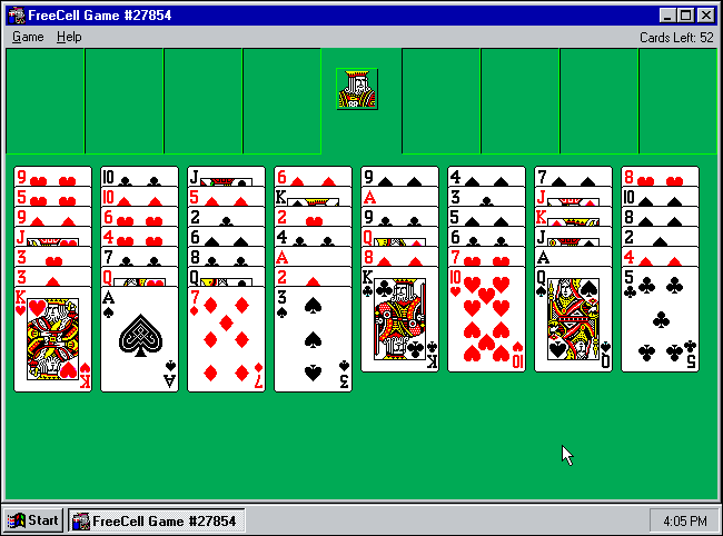 Una Microsoft "Libre de células" juego en curso en Windows 95.
