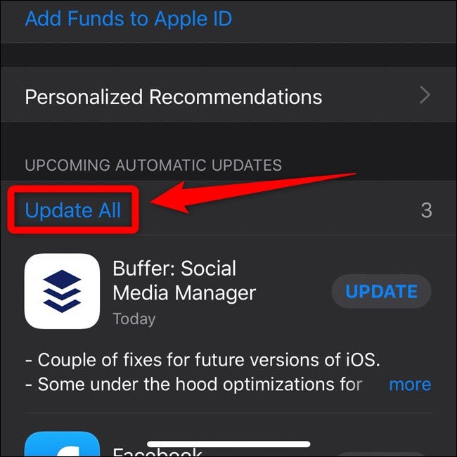 Apple iPhone iOS 13 App Store Seleccionar Actualizar todo