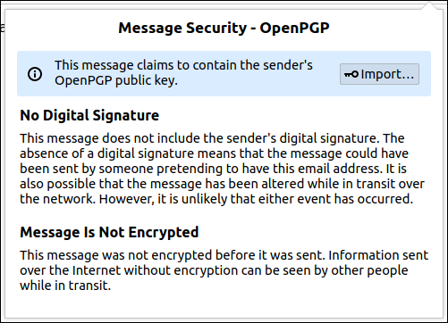 Diálogo de seguridad de mensajes de OpenPGP