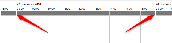 los horarios de las reuniones se muestran de 8 a.m. a 5 p.m. de forma predeterminada