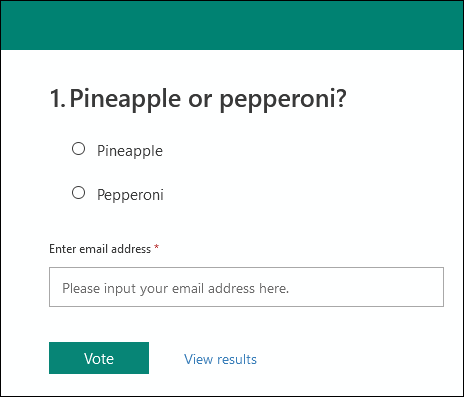 La página de respuesta de la encuesta que se muestra en Microsoft Forms.