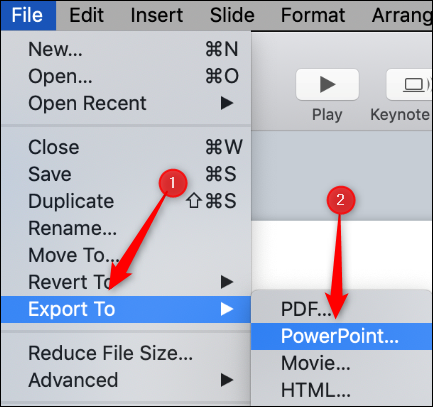 Flotar "Exportar a," luego haga clic en "PowerPoint."