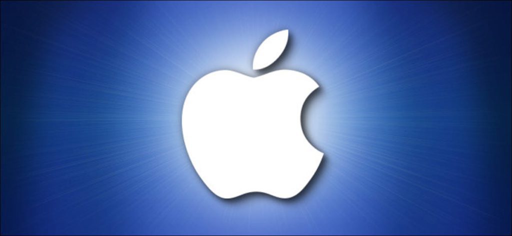 Logotipo de Apple sobre fondo azul.