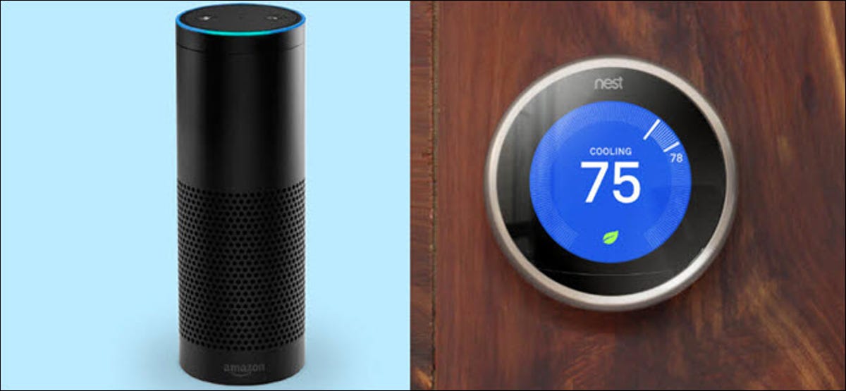 Un Amazon Echo junto a un Google Nest