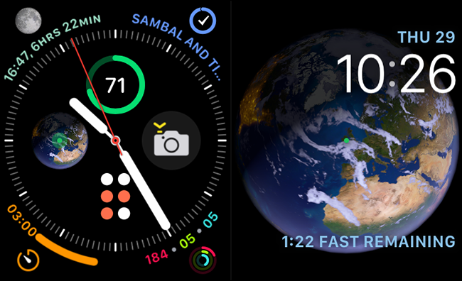 caras de infografía y astronomía en apple watch