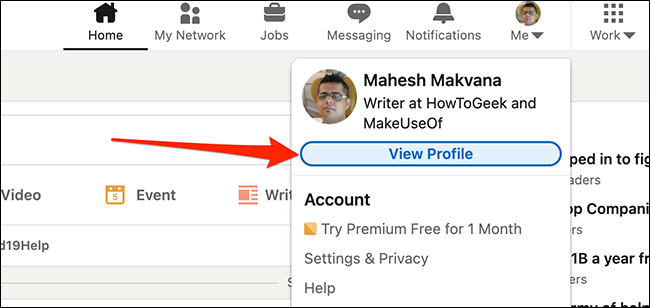 Haga clic en "Ver perfil" en el sitio de LinkedIn.