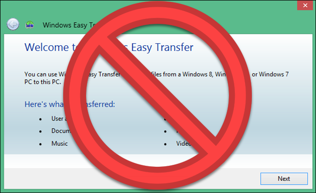 Programa de transferencia Windows Easy con "NO" símbolo en él.