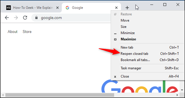 Vuelve a abrir una pestaña cerrada en Chrome.