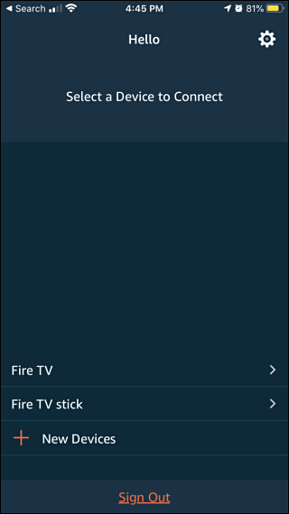 Aplicación Amazon Fire TV: selección de un dispositivo para conectarse