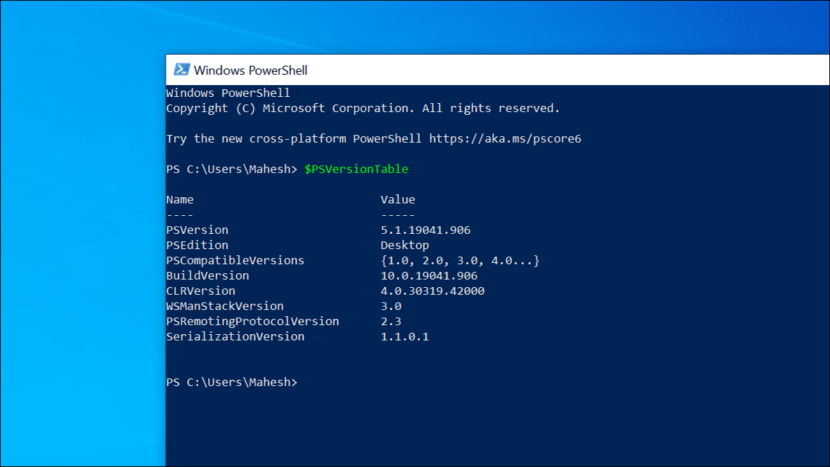 Una ventana de PowerShell en un escritorio de Windows.