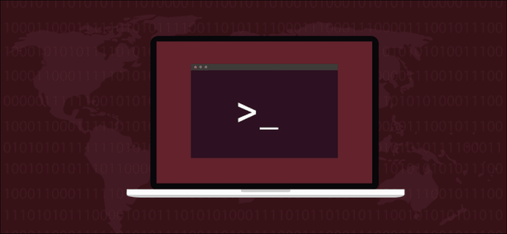 Una ilustración de una ventana de terminal en una computadora portátil Linux estilo Ubuntu.